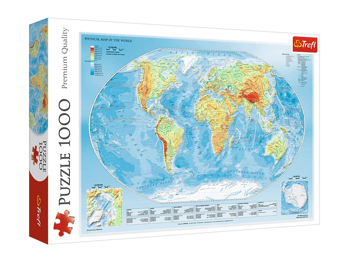 Թղթե Փազլ Trefl Puzzles – “1000” – Physical Map of the World / Meridian